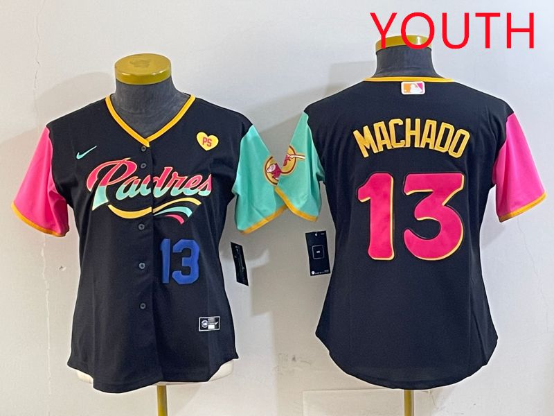 Youth San Diego Padres 13 Machado Black City Edition 2025 Nike MLB Jersey style 10
